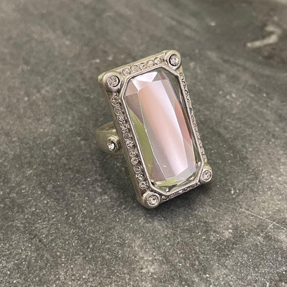Lia Sophia Iridescent Crystal Rectangle Ring Size 7